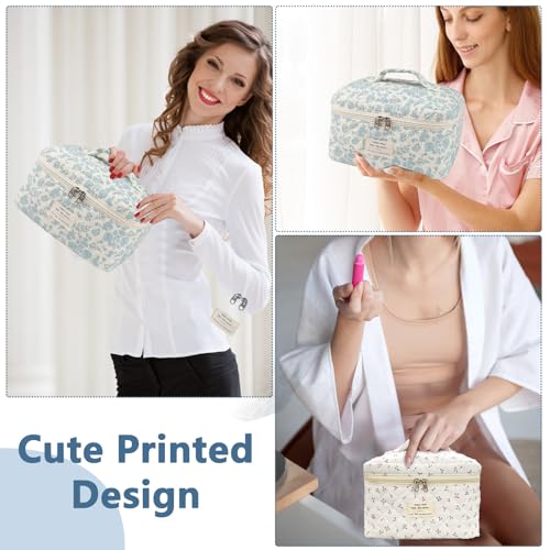 Large Makeup Bag, Cute Cosmetic Bag for Women Girls, Floral Coquette Aesthetic Toiletry Bag, Travel Make Up Organizer Bag (BDLH)