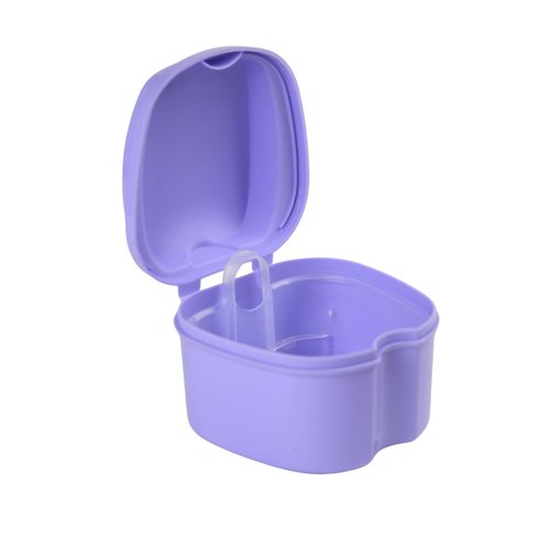 Genco Dental Denture Case, Denture Box with Strainer, Night Cleaner Denture Bath Box for Retainer, Mouthguard, False Teeth, and Denture Cleaning (Purple)