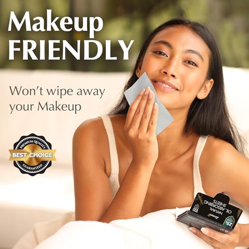 Natural Oil Blotting Sheets for Face with Bamboo Charcoal - 25% Larger - 3pk/300 Makeup Friendly Oil Absorbing Sheets for Face - Easy Dispensing Blotting Papers