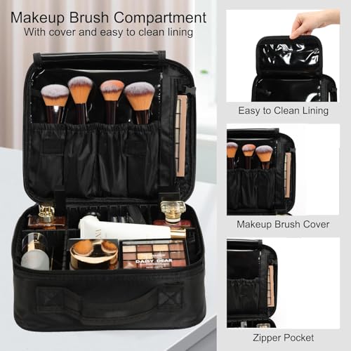 5 in 1 Professional Makeup Train Case Aluminum Cosmetic Case Rolling Makeup Case ExtraLarge Storage Organizer with Key Swivel Wheels Salon Barber Case for Make Up Nail Hairstylists, Pink