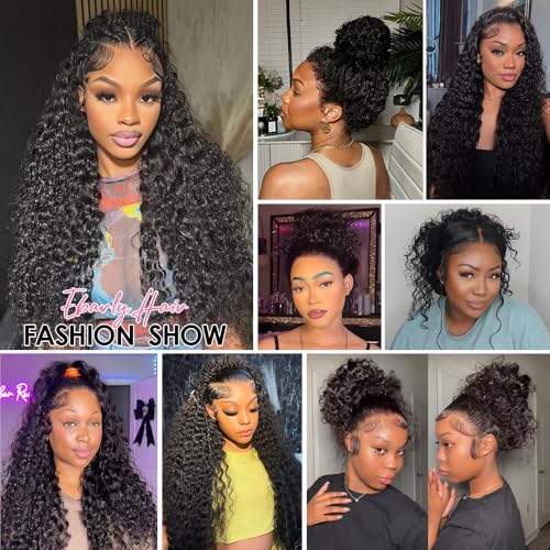 Hidden Strap Water Wave 360 Wigs Human Hair Pre Plucked 180 Density Drawstring Wig Human Hair Wet and Wavy HD Full Lace Frontal with Baby Hair (18 inch)