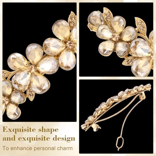Joez Wonderful Rhinestone Hair Clips, Bridal Hair Accessories for Women, Sparkly Crystal Hair Pins, Fancy Hair Barrettes for Wedding, Bride, Long Hair (Champagne Flower, 1 Pcs)