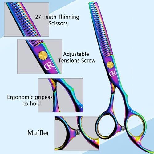 Professional Hair Thinning Shears 6 Inch Hair Cutting Teeth Scissors Hairdressing Texturizing Salon Shears Japanese 440c Stainless Steel Barber Haircut Scissors For Women/Men/kids (rainbow)