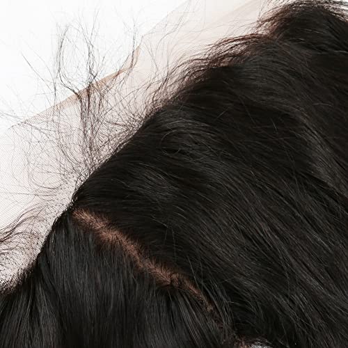 One Donor Top Grade 13x4 Silk Base Lace Frontal Closure Human Hair with Baby Hair Straight Brazilian Virgin Hair Closure Free Part Natural Color Bleached Knots 14 inch