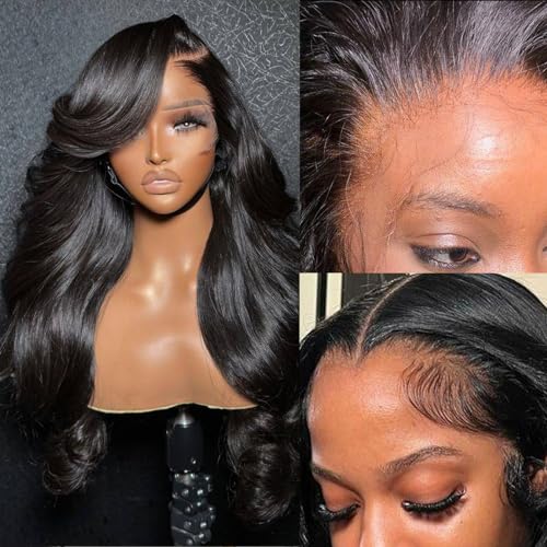 WOWANGEL 13x6 SKINLIKE Real HD Lace Front Wig Human Hair Pre Plucked, 180% Density Body Wave Extremely-thin HD Lace Front Wig,Natural Hairline & Invisible Knots Brazilian Remy Hair,16 inch