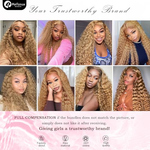 Honey Blonde Deep Wave Human Hair Bundles For Women 12A 27# Color Human Hair Bundles Wet and Wavy 24 Inch Blonde Deep Curly Hair One Bundle