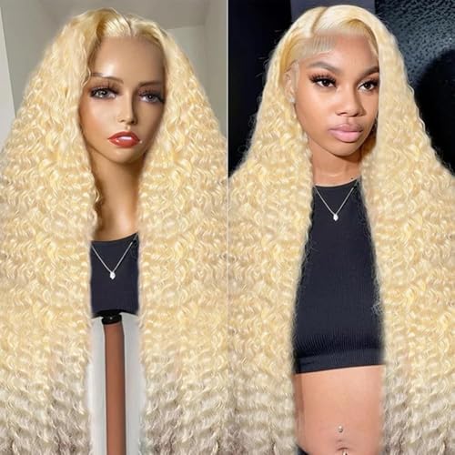 26 Inch 613 Lace Front Wig Human Hair 13x4 Deep Wave Human Hair Wig 200% Density 613 HD Lace Frontal Wig Blonde Lace Front Wigs Human Hair Pre Plucked With Baby Hair For Women