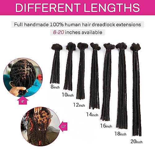 100% Loc Extensions Human Hair, 14Inch 0.6cm 40 Strands Handmade Dreadlock Extensions for Men Women Kids (#Natural Black)