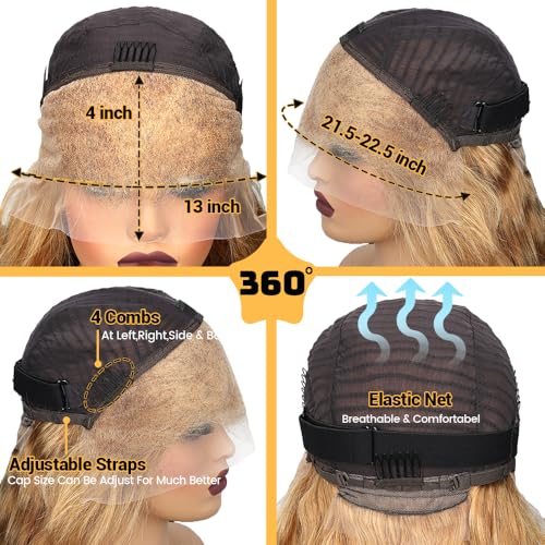 SOSATISFY 30 Inch Honey Blonde Lace Front Wig Human Hair 200% Density 13x4 Body Wave Wig Blonde Hd Lace Front Wig Pre Plucked With Baby Hair 27# Colored Wigs for Women