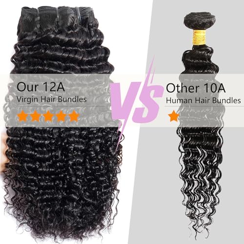 Deep Wave Bundles Human Hair 22 22 22 Inch Curly Human Hair Bundles, 100% Unprocessed 12A Brazilian Virgin Hair with Aligned Scales Wet and Wavy Deep Curly Water Wave Bundles for Black Women