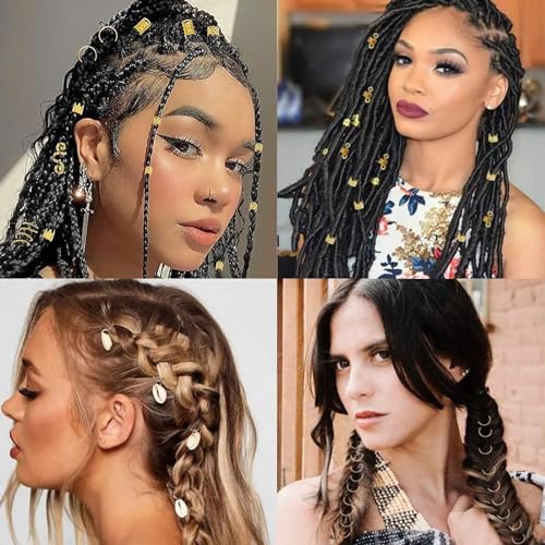 200 Pcs Hair Beads Jewelry, Dreadlock Jewelry for Hair Braids, Hair Accessories Gem Crystal Hair Charms, Metal Hair Coils Rings, Gold and Silver Hair Pendants, Braid Cuffs, Clips