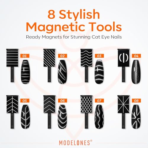 modelones Cat Eye Magnetic for Nails,15PCS Cat Eye Gel Nail Polish Magnet Tools Powerful Set Wand Magnet Winter Nail Polish Square Round Magnet Stick Diverse Glassy Cateye Effect
