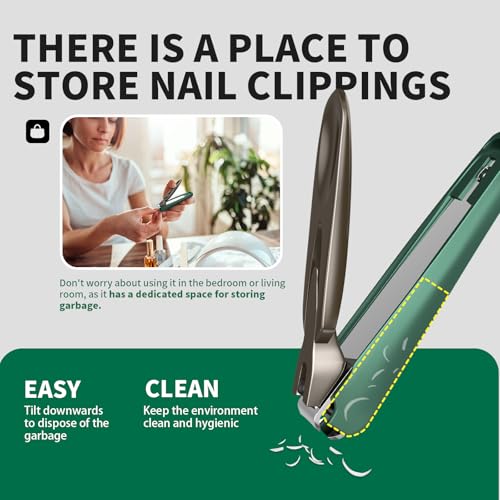 Nail Clippers with Catcher, 2-Pack Slanted & Curved Nail Clippers for Ingrown Toenails and Fingernails, Anti-Splash Nail Cutter for Men, Women, Seniors, Heavy-Duty Finger Nail Clippers Adult
