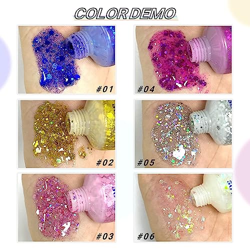 Gold Body Glitter,Sparkling Neon Outfit Party Holographic Sequins Paint Body Glitter Gel Makeup. (02# Gold)