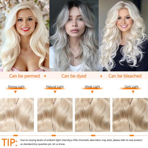 Platinum Champagne Blonde Wig Human Hair Pre Plucked Body Wave Silver Ash White 613 Blonde UHD Transparent T Part Lace front Wigs For Women Real Human Hair 20 Inch 180% Density