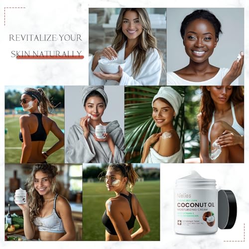 500 ML Coconut Oil Moisturizing Cream & Vitamin E., Coconut Oil for Skin, Crema De Coco Para La Piel. Face, Hands, Hair. Intense Hydration For Dry skin