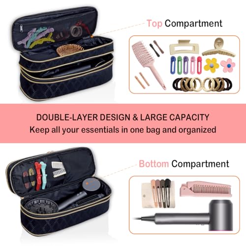 Hair Dryer Travel Carrying Case, Curling Iron Storage Bag, Slim Expandable Handheld Dual-Layer Travel Storage Bag for Dryer/Hair Tool Organizer/Style Organizer