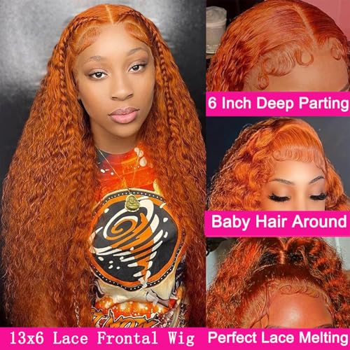 30 Inch Ginger Lace Front Wigs Human Hair 13x6 Deep Wave Wig Orange Ginger Wig Human Hair Pre Plucked 350 Deep Curly Hd Lace Front Wigs for Women 180% Density Wet Wavy Deep Curly Frontal Wigs