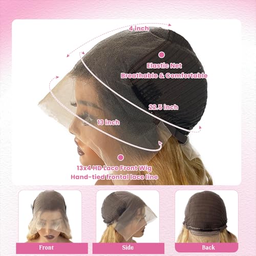 Body Wave Natural Black to Honey Blonde Lace Front Wigs Human Hair Pre Plucked 32 Inch 1B27 Curly Wave Free Part 13x4 HD Transparent Lace Frontal Glueless Wigs Human Hair for Black Women Bleached Knot