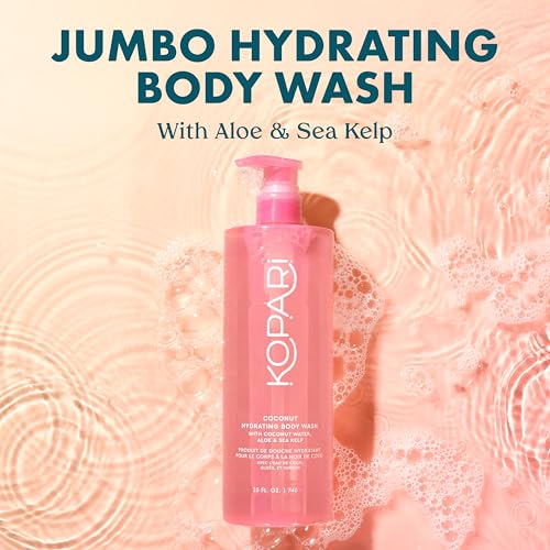 Kopari Jumbo Coconut Hydrating Body Wash with Organic Coconut Water, Sea Kelp and Aloe Vera, Luxurious Gel to Foam, Sweet Coconut & Vanilla, 25 oz