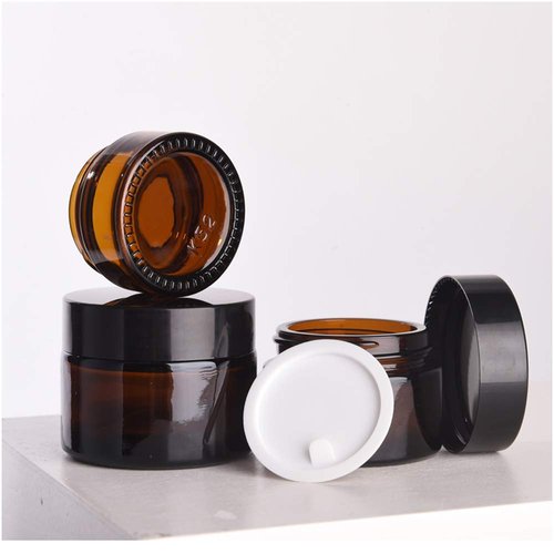 12 Pack 60g/2oz Amber Glass Jars Empty Cosmetic Containers with Inner Liners Round Airtight with Lids For Slime Beauty Products Cosmetic Lotion Powders Ointments and Mini Candles