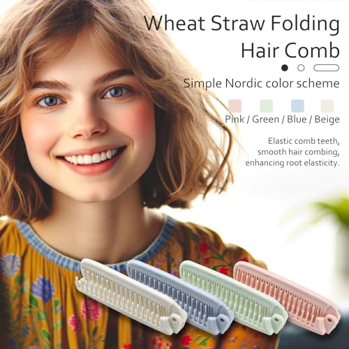 4 PCS Wheat Straw Foldable Hair & Makeup Comb: Portable, Eco-Friendly, For Men & Women - Perfect for Travel