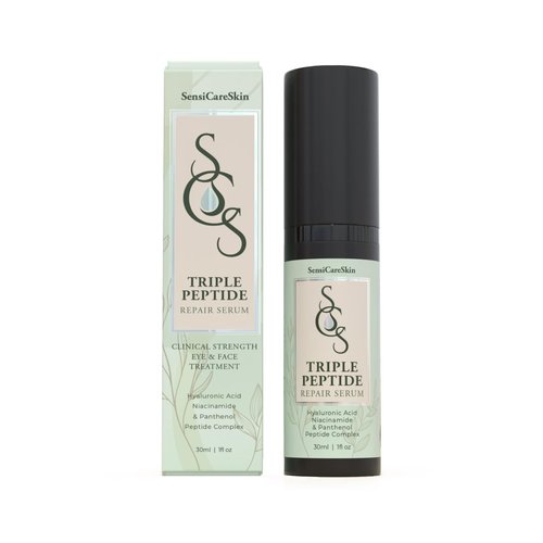 SensiCareSkin Next-Gen Bioactive Peptide + Marine Repair Serum – Hydrating & Firming Face + Eye Moisturizer with Caffeine, Ceramides & Hyaluronic Acid | Anti-Aging & Sensitive-Skin Safe, 1 oz
