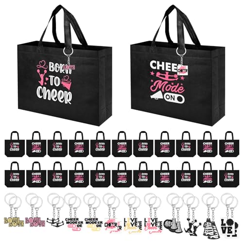 Olgaa 48 PCS Cheerleader Gifts: 24 PCS Cheer Bags & 24 Black Cheer Keychains