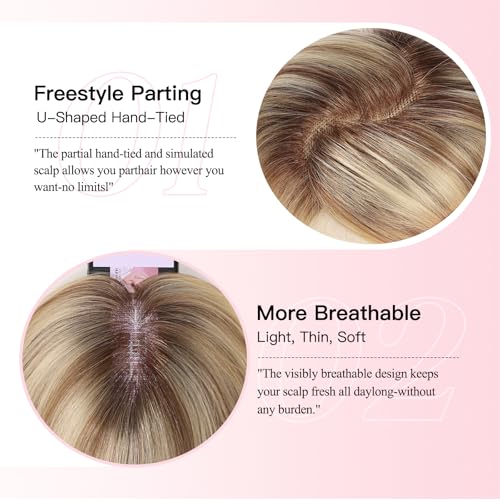 EMMOR 14 Inch Human Hair Topper for Women - 5" ¡¿ 6" Upgrade Swiss Lace Base with 3 Non-Slip Clips, 100% Real Hair Toppers for Thinning Hair & Natural Looking-Straight Bang(#005)