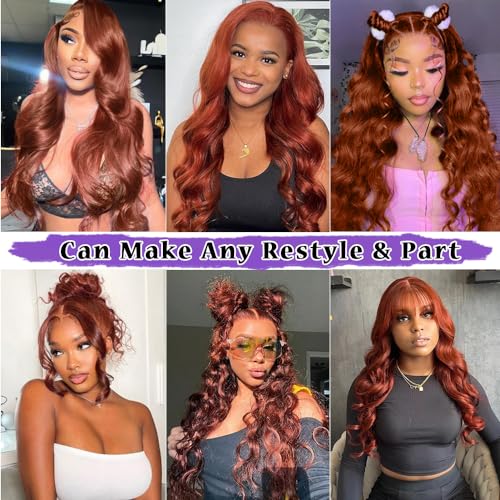 Reddish Brown 200 Density Body Wave HD Lace Frontal Wigs Human Hair 13X6 Lace Front Wigs Human Hair Glueless Wigs Human Hair Pre Plucked Pre Cut for Women 28 Inch