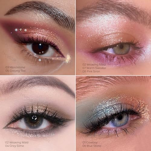 KYDA Single Glitter Eyeshadow, Pale Champagne Silver Eyeshadow, Lasting Blendable Shimmer Pearl Eyes Shadow, Sparkling Eyes Glitter, Soft Buildable Glossy Color, Wet Look Effect, Weaving Maid
