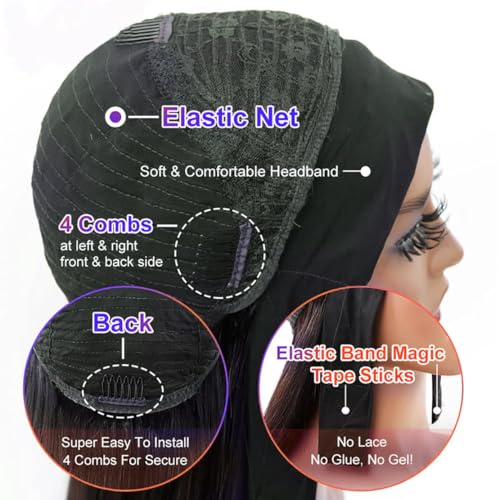 Headband Wig Human Hair Straight Headband Wigs for Black Women Glueless None Lace Wig 150% Density Straight Headband Wig Natural Colour 28 Inch