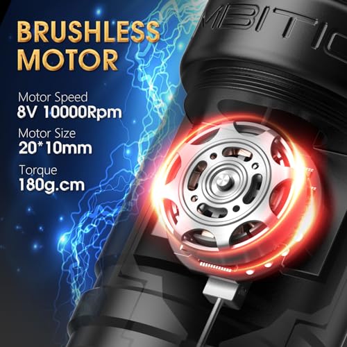 Ambition Wireless Tattoo Machine with 2400mAh Power Supply Digital LCD Display Rotary Tattoo Cartridge Gun Battery Pen with Brushless Motor Straight Drive Bar for Tattoo Artist