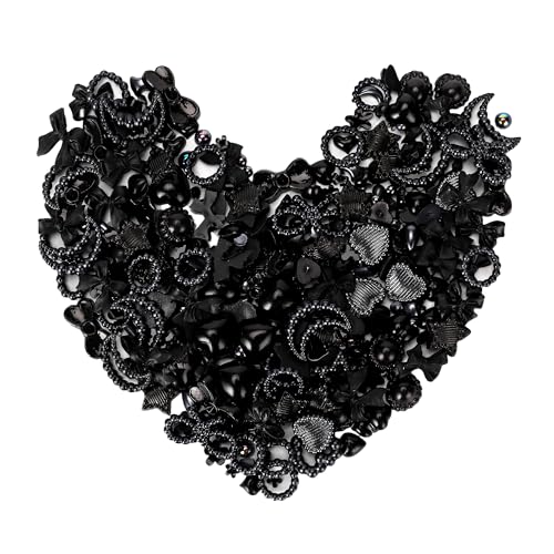 300 pcs 3D Nail Charms for Acrylic Nails Bows, Pearls, Hollowed Hearts, Ribbons, Five-Pointed Stars, Half-Pasted Pearl Flowers, Roses, Bowknots, and Stars Suitable Art, DIY Accessories, Crafts (Black)
