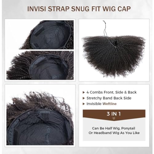 Curly Half Wig,200 Density Kinky Curly Half Wig Human Hair 3 In 1 Seamless Flip Over Glueless Wigs Human Hair with Drawstring Beginner Friendly Curly Wig Headband Wig for Women Daily Wear 20 Inch