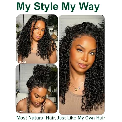 KLAIYI Kinky Edges Curly Bye Bye Knots Glueless Wig 7x5 Pre Cut Lace Front Wigs Human Hair Pre Bleached Pre Plucked 30 Easy to Wear and Go 4C Deep Wave Ready to Wear Wig with Curly Baby Hair 20Inch
