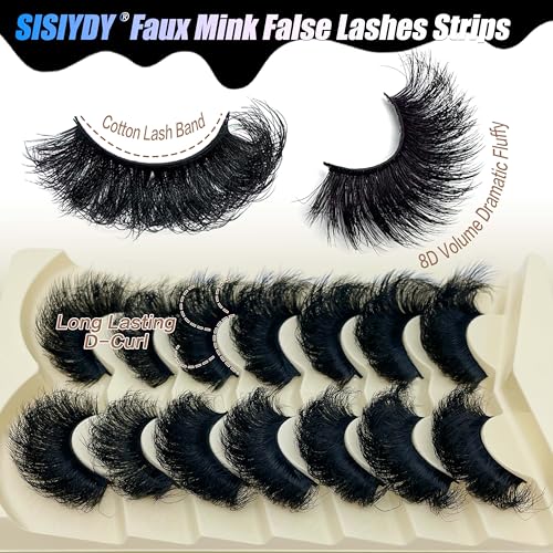 Mink Lashes Fluffy 20MM Dramatic Thick Volume Cat Eyelashes 25MM 3D Faux Mink 8D Lashes Strips Pack YH-108