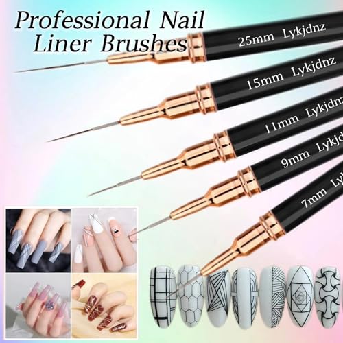 5pcs Nail Art Liner Brushes, Liner Brush For Nails Gel, Thin Nail Art Brush, Sizes 7/9/11/15/25mm. 3pcs Nail Art Clean Up Brushes, For Nail Design Painting Diy And Clean Polish Mistake On The Cuticles