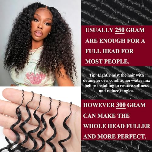 Human Crochet Hair for Black Women 22 Inch 125g Deep wave Crochet Human Hair Bundles Pre-Separated Feather Crochet Human Hair Deep Wavy Invisible Crochet Hair Extensions 100 Strands Natural Black