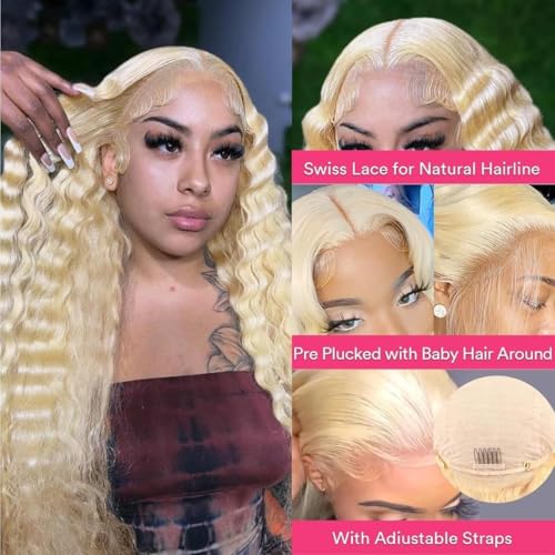 26 Inch 613 Lace Front Wig Human Hair 13x4 Deep Wave Human Hair Wig 200% Density 613 HD Lace Frontal Wig Blonde Lace Front Wigs Human Hair Pre Plucked With Baby Hair For Women