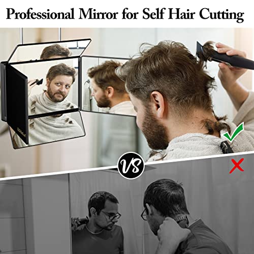 UHdod 5 Way Mirror for Hair Cutting with LED Light, 360¡Æ Barber Mirrors with Adjustable Height Brackets, Makeup Mirror for Self Cut, Shaving, Grooming, Good Gifts for Men Women