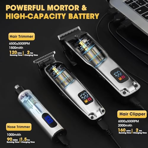 Hair Clippers for Men,4 in 1 Professional Hair Clippers T-Blade Trimmer Electric Foil Shaver Nose Hair Trimmer Set,Cordless Barber Hair Cutting Men¡¯s Grooming Kit LCD Display Gifts (Silver)