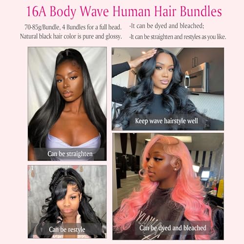 4 Bundles Human Hair Body Wave 22 24 26 28 Inch 100% Brazilian Virgin Hair Body Wave Bundles Human Hair Extensions Quick Weave Bundles Human Hair For Women Natural Black