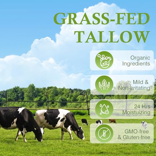 Beef Tallow, Beef Tallow for Skin, Tallow Face Moisturizer, 2 Packs Unscented Beef Tallow Blam Grass Fed Whipped Tallow Face Cream Nourishing Soothing Moisturizer Body Lotion Skin Care