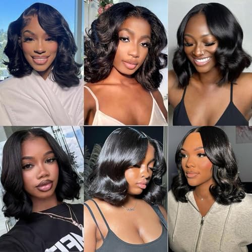 Bob Wig Human Hair 13x4 Body Wave Lace Front Wigs Human Hair Pre Plucked 14 Inch 100% Real Human Hair Wigs 220 Density HD Lace Frontal Wigs for Women Can Last 6-9 Months Body Wave Bob Wig