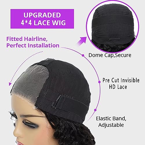 Glueless Wigs Human Hair Pre Plucked Pre Cut 4/27 Highlight Ombre Honey Blonde Curly Bob Wig Human Hair for Beginners 4x4 Deep Wave Lace Closure Glueless Wigs for Black Women 10 Inch