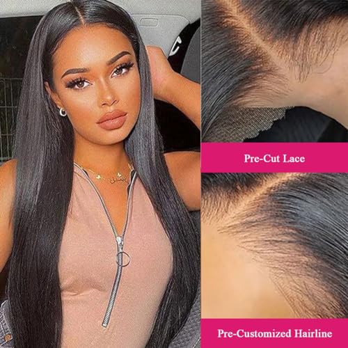Odir Wear and Go Glueless Wigs Human Hair Pre Plucked Pre Cut 4x4 Lace Closure Wigs 22 Inch Human Hair 180% Density Brazilian Straight Hair HD Lace Front Wigs for Black Women Glueless Wigs