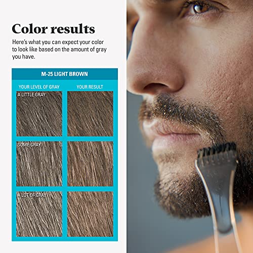 Just For Men Mustache & Beard, Beard Dye for Men with Brush Included, With Keratin Biotin Aloe and Coconut Oil for Healthy Facial Hair - Light Brown, M-25, Pack of 3 (Packaging May Vary)