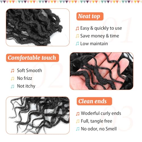 Goddess Locs Crochet Hair 12 Inch Faux Locs Crochet Hair 6 Packs Pre Looped Crochet Hair for Black Women, Boho Crochet Locs with Curly Ends 1B