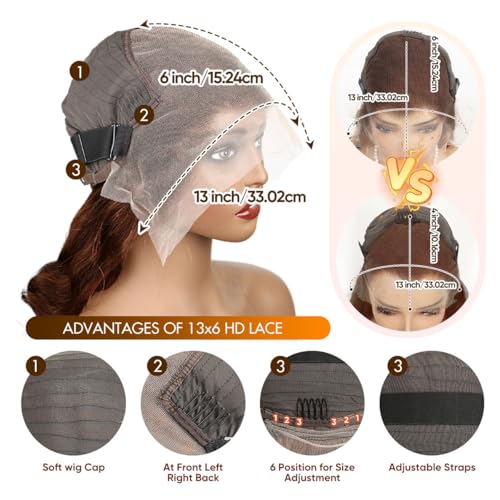 Chocolate Brown Lace Front Wigs human hair Pre Plucked with Baby Hair, 13x6 HD Body Wave Brown Lace Frontal Wigs Human Hair, 180 Density Colored Glueless Brown Wig Human Hair for Women 32inch